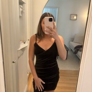 Olivaceous Dark Green Velvet Mini Dress